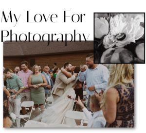 Collage of wedding photos with couple kissing and a detail photo