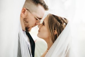 Wedding couple in veil