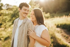 Engaged couple looking at each other
