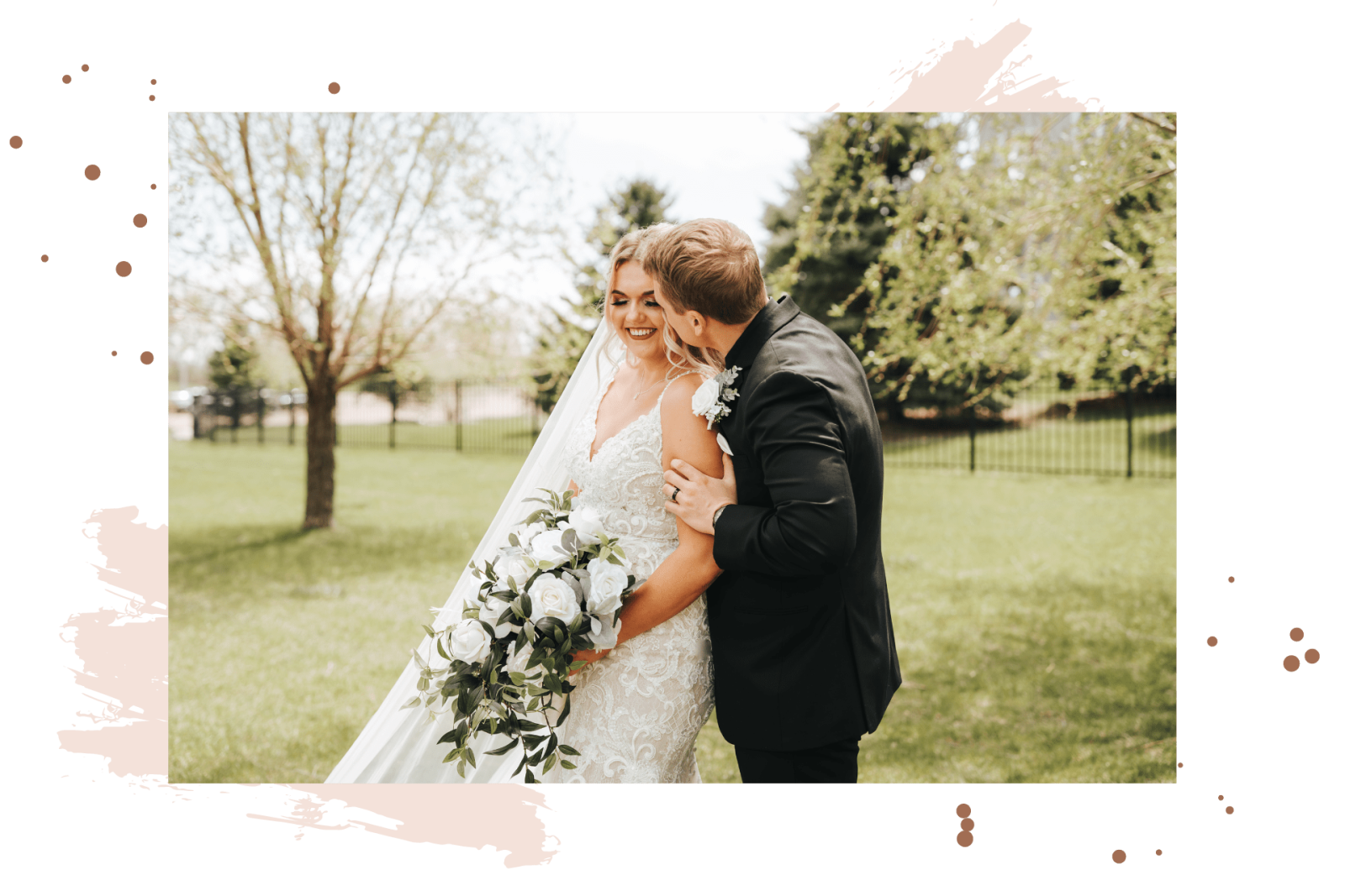 Groom kissing bride's cheek