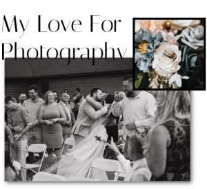 Collage of wedding photos with couple kissing and a detail photo