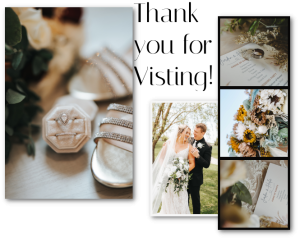 Collage of wedding photos with couple and flowers