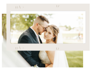 Wedding couple with veil in front