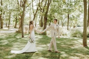 Wedding couple walking