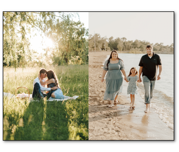 South Dakota photos, a couple's photos on the left and a family photo on the right