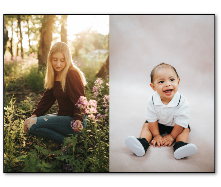 South Dakota photos, a senior photo on the left and a baby photo on the right