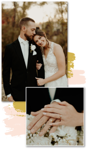 Wedding couple and close up of rings