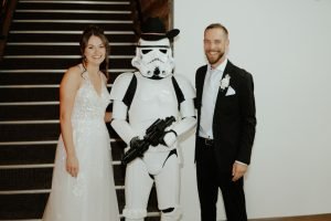 Wedding couple with Starwars stormtrooper