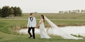 Wedding couple walking together
