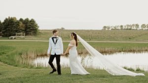 Wedding couple walking together