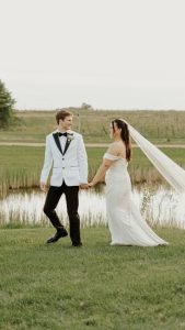 Wedding couple walking together