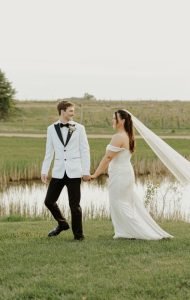 Wedding couple walking together