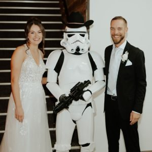 Wedding couple with Starwars stormtrooper