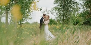 Wedding couple kissing